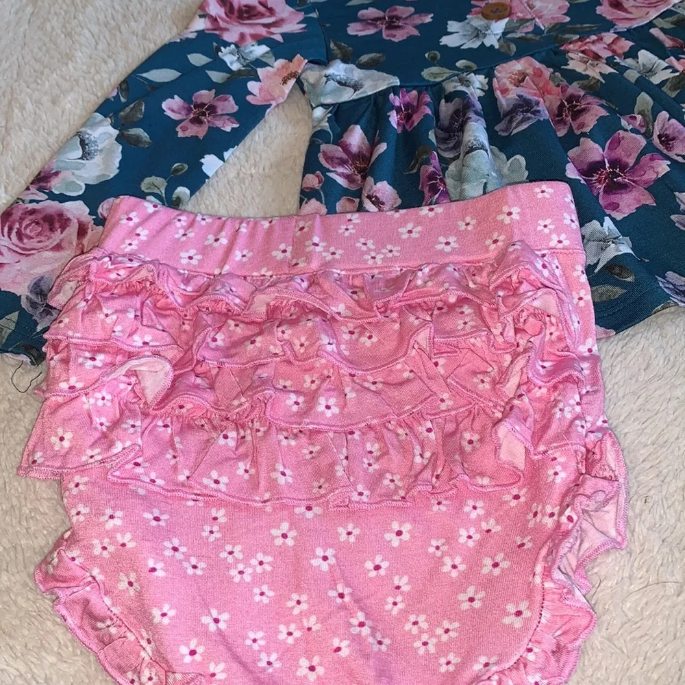 NWT Posh Peanut Keisha Long Sleeve Henley Peplum Top & Bloomer Set 12-18M